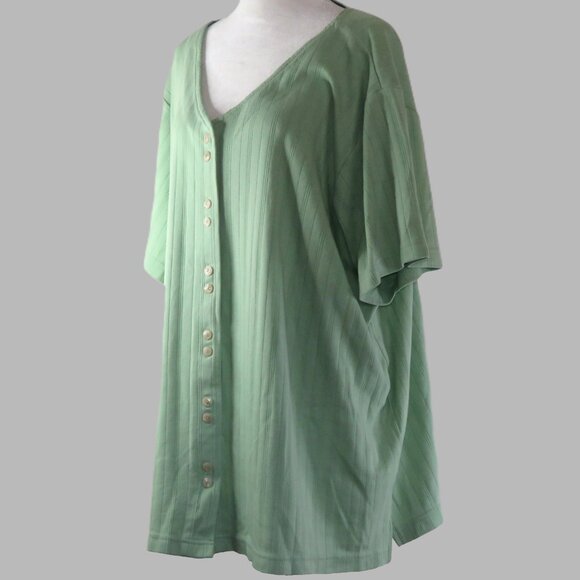 Fashion Bug Women's Green Short Sleeve Button-Up V-Neck Blouse Size 26/28W C924 - Picture 4 of 6